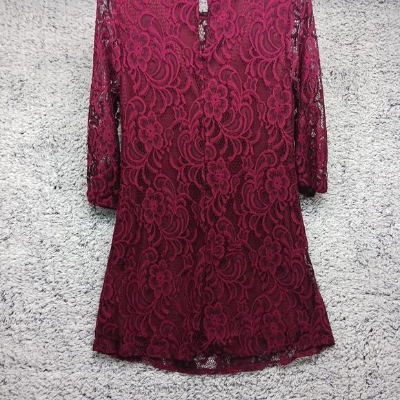 Speechless Women's size Medium Lined Lace Midi Dress 3/4 Sleeve Burgandy Color - Picture 2 of 9